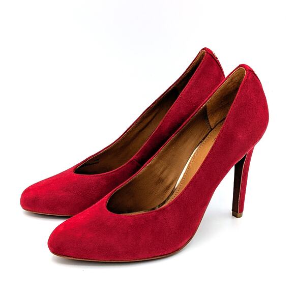 Coach Urban Stiletto Heels Womens 7.5 Red Suede Pumps Pointed Toe Sexy Chic - Picture 4 of 9
